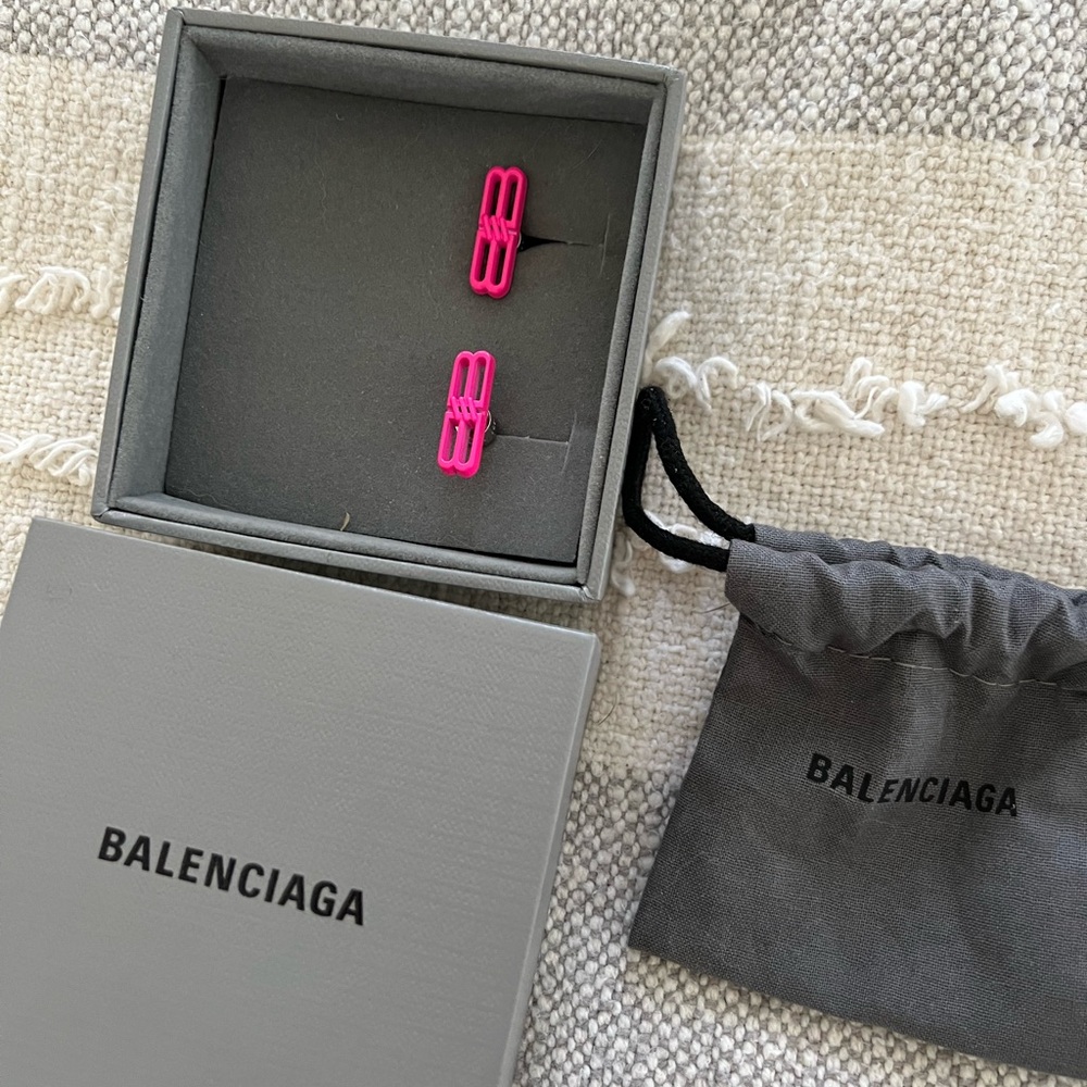 Balenciaga Neon Pink BB Earrings